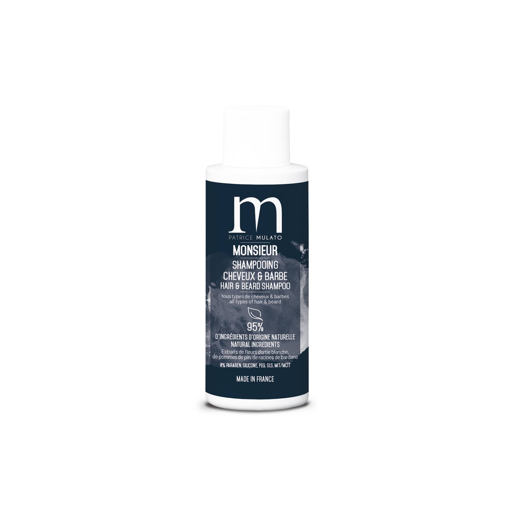 Shampoing cheveux et barbe Monsieur format voyage de la marque Mulato Contenance 50ml - 1