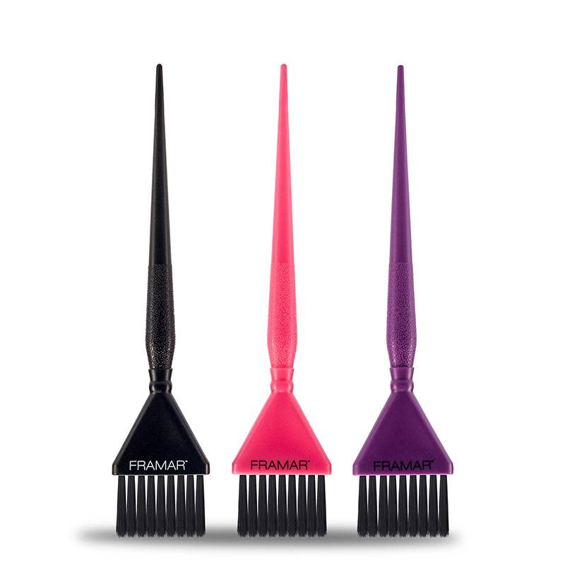 Lot de 3 pinceaux de coloration Noir Violet & Rose de la marque Framar - 1