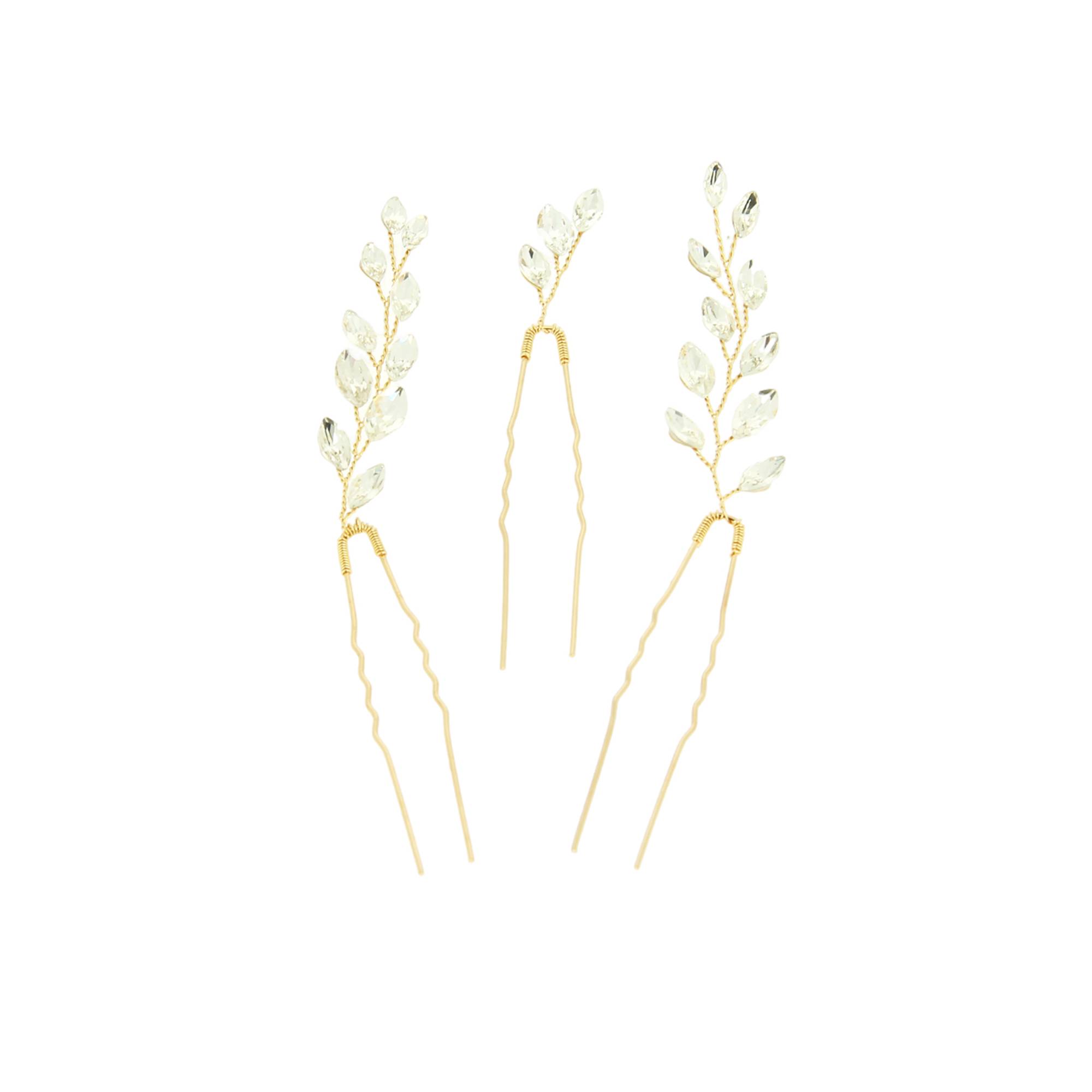 Lot de 3 épingles à chignon dorées avec cristaux de la marque Coiffeo - 1