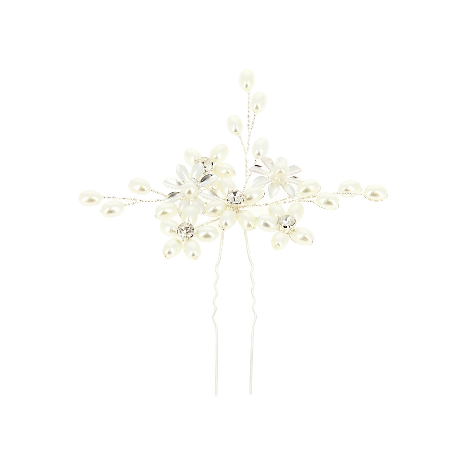 Epingle à chignon argentée avec fleurs et perles de la marque Coiffeo - 1
