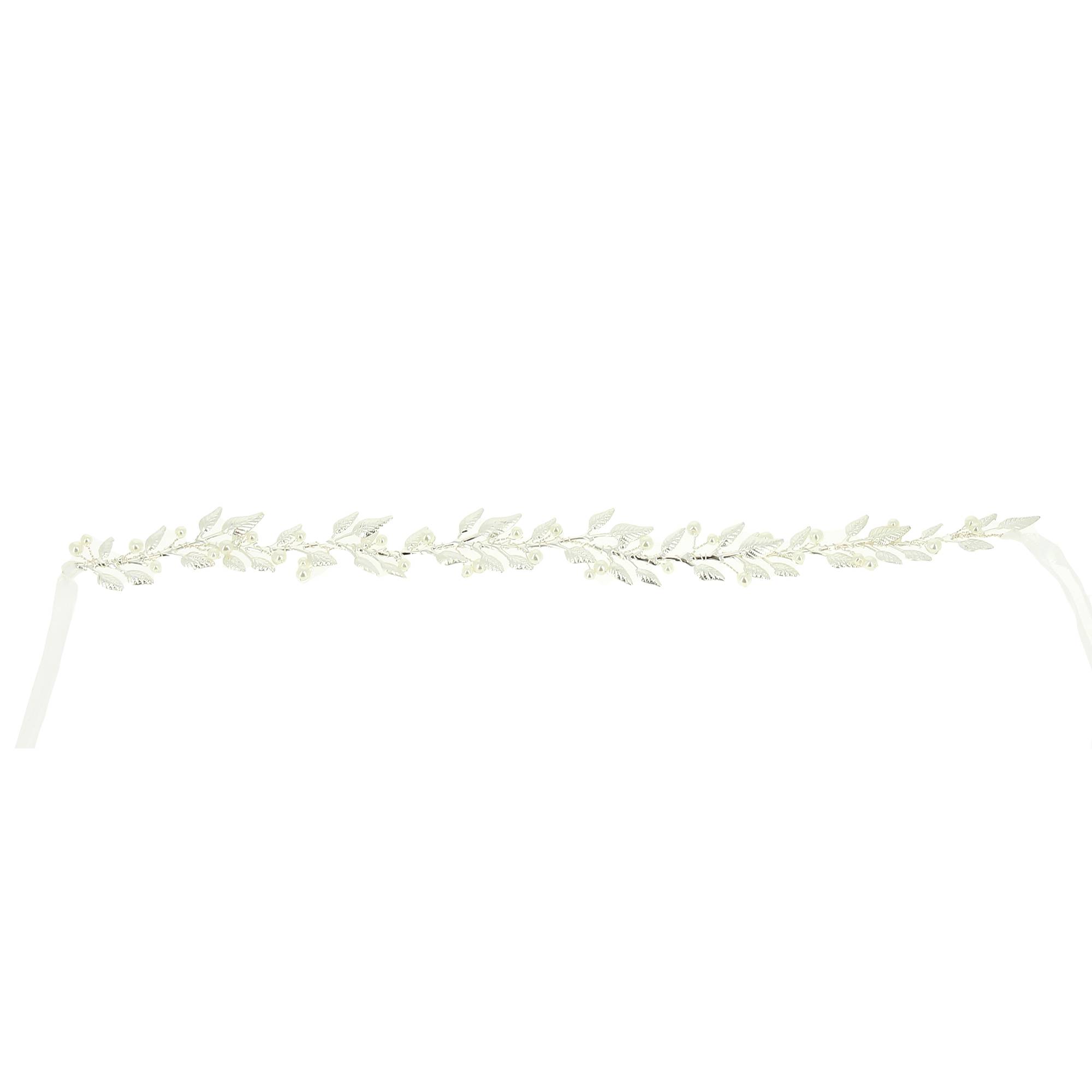 Serre-tête feuilles argentées et perles - mariage de la marque Coiffeo - 1