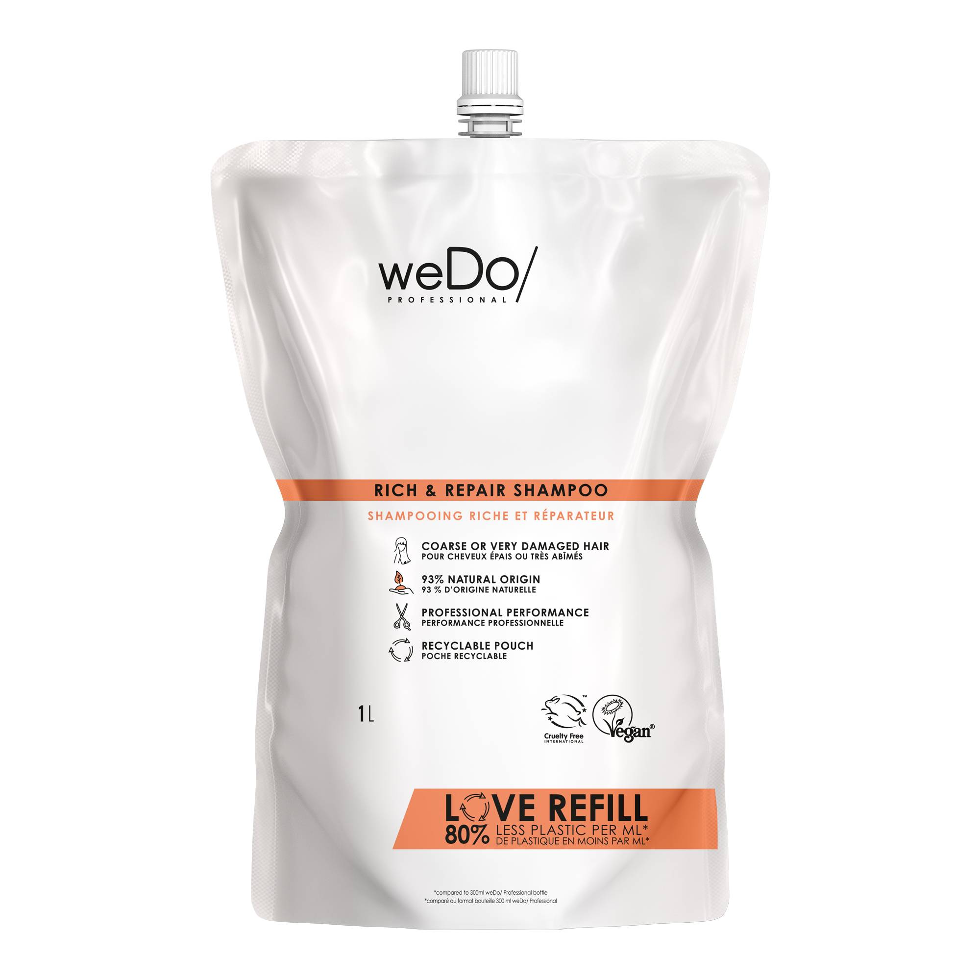 Shampoing riche et réparateur Rich & Repair de la marque weDo Professional Contenance 1000ml - 1