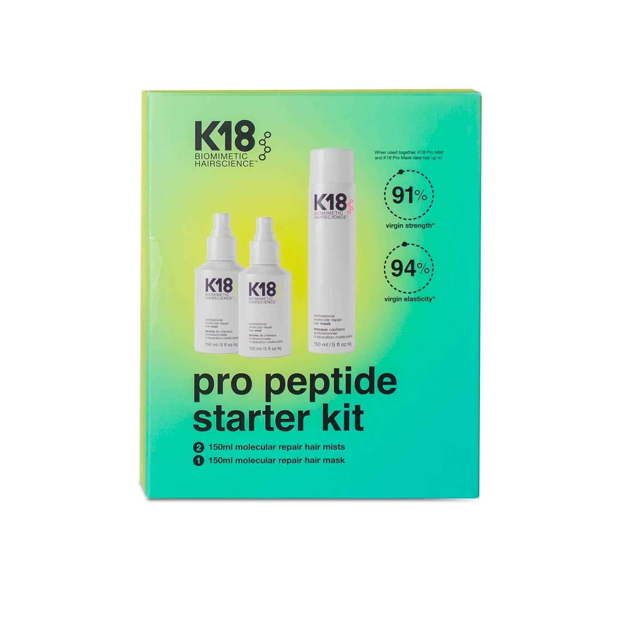 Pro Peptide Starter kit (2x Hair Mist + 1x Hair Mask) de la marque K18 Biomimetic HairScience Contenance 450ml - 1