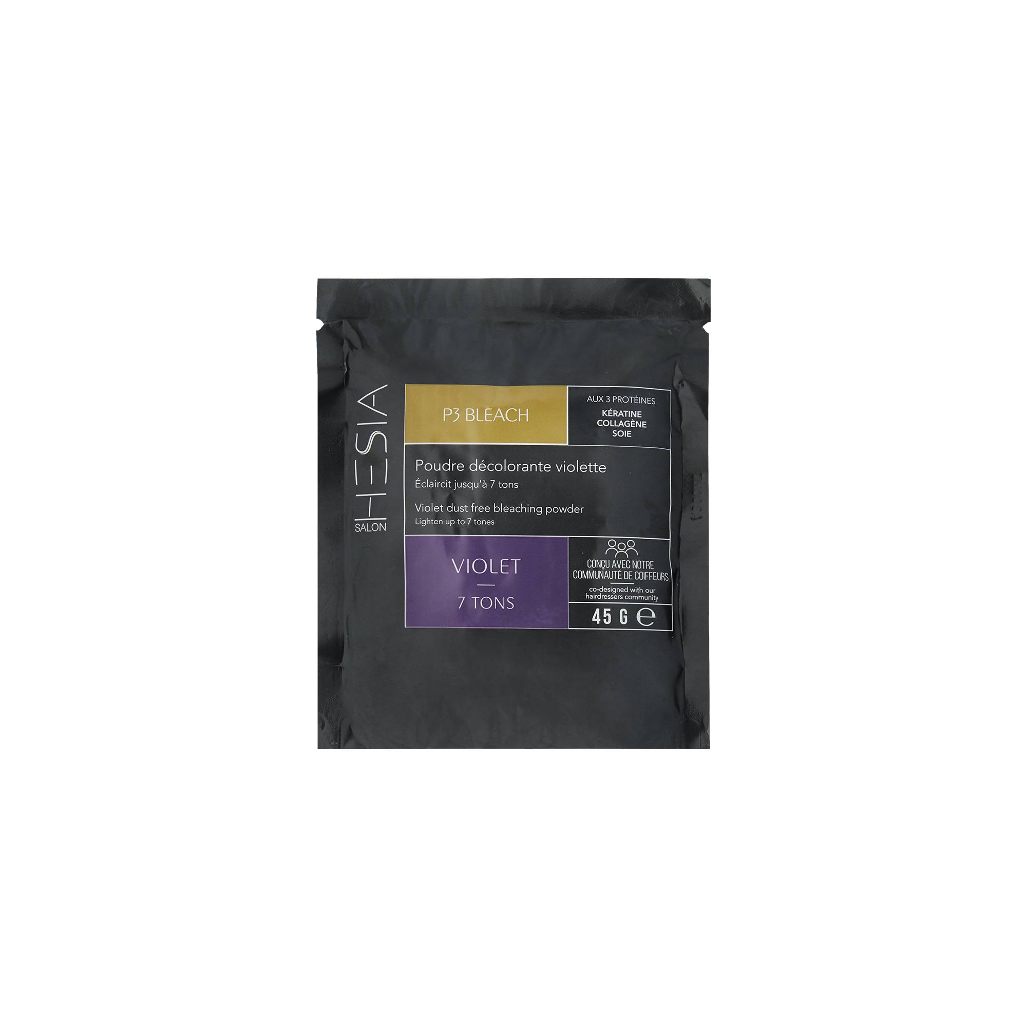 Poudre décolorante violette P3 Bleach de la marque HESIA Salon Contenance 45g - 1