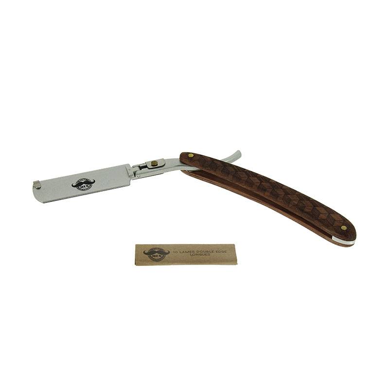 Rasoir à lame interchangeable en bois Marron + 10 lames double edge longues de la marque Pure Men Tolerance - 1