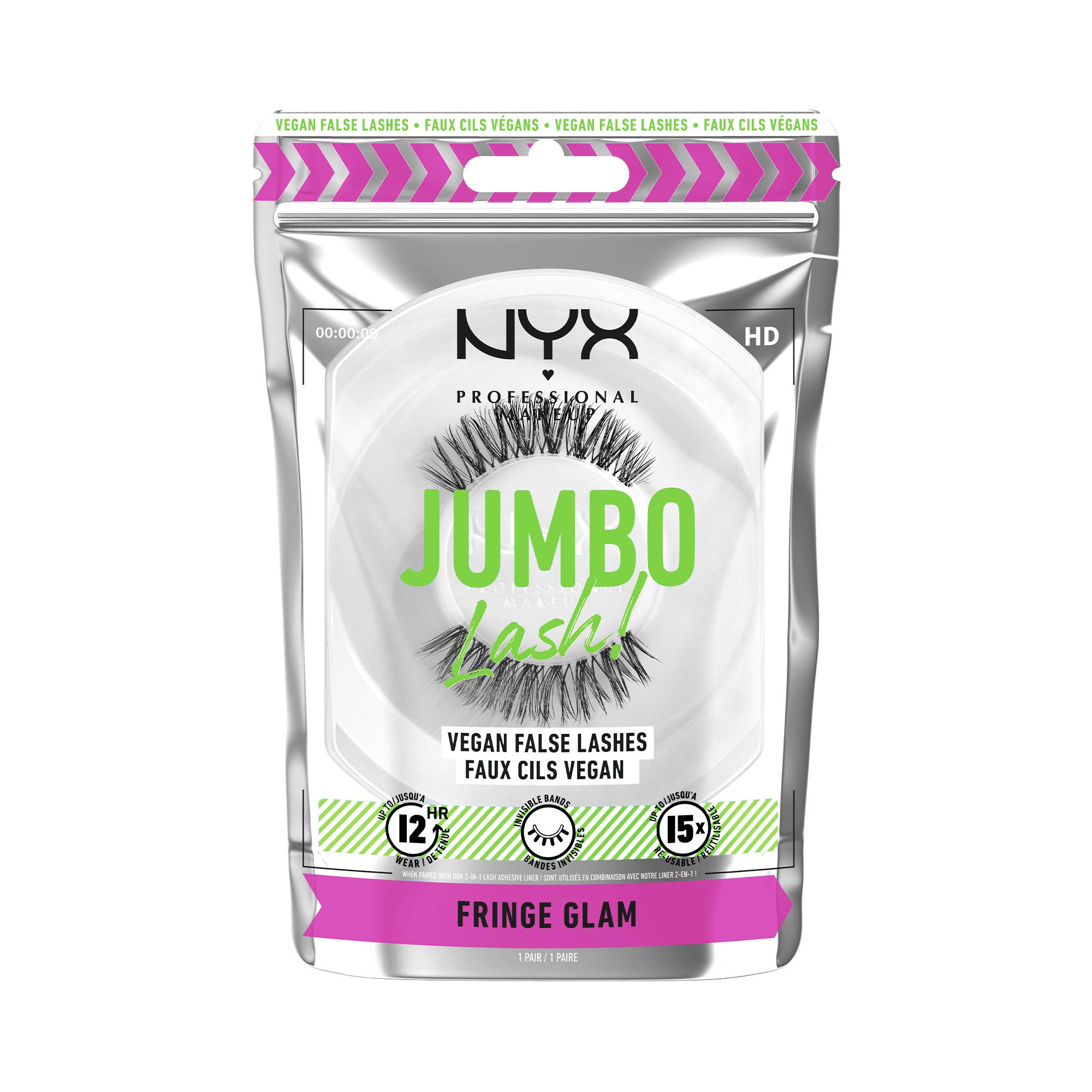 Faux-cils vegan réutilisables Jumbo Lash Fringe Glam de la marque NYX Professional Makeup Contenance 10g - 1