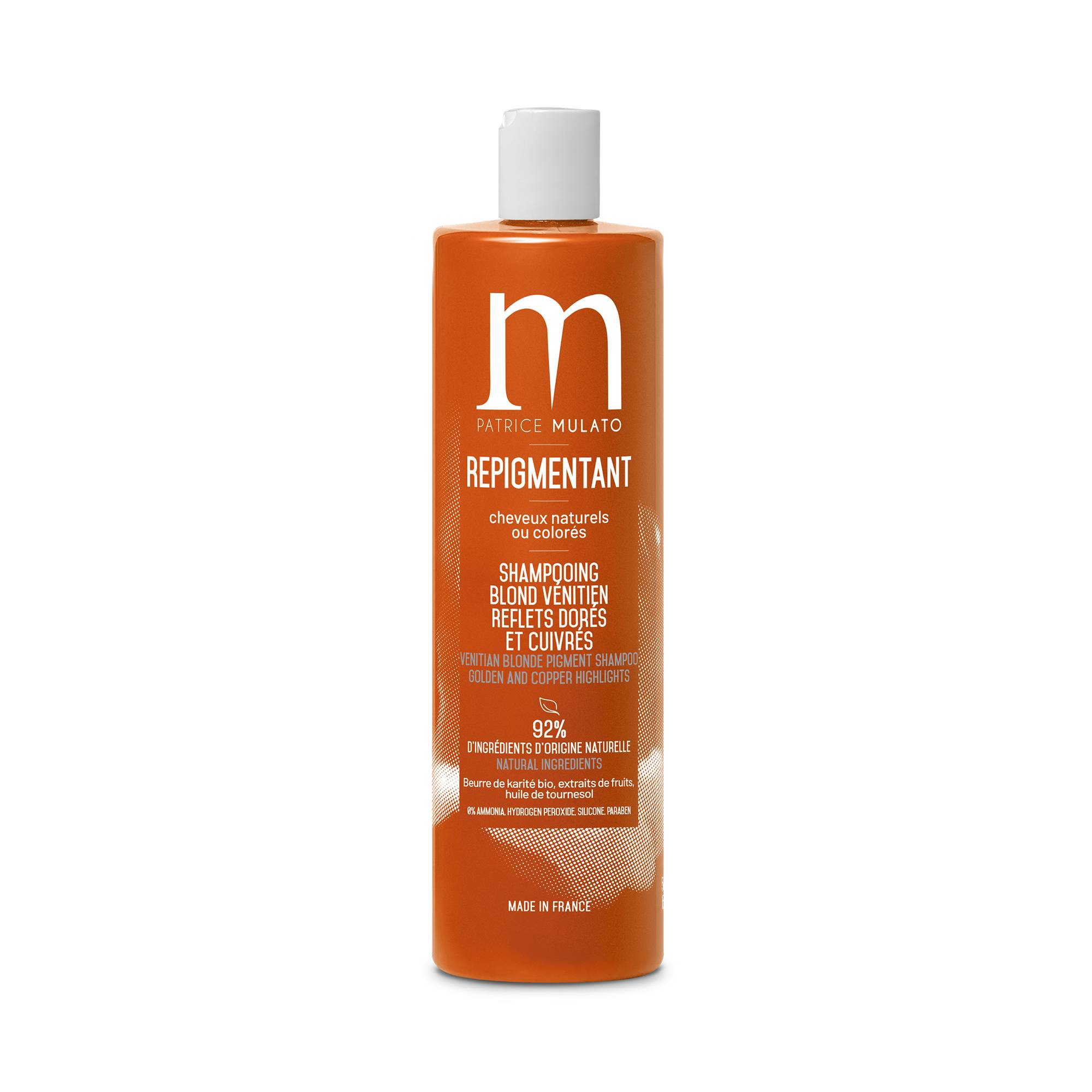 Shampoing Repigmentant Blond vénitien - reflets dorés et cuivrés de la marque Mulato Contenance 500ml - 1